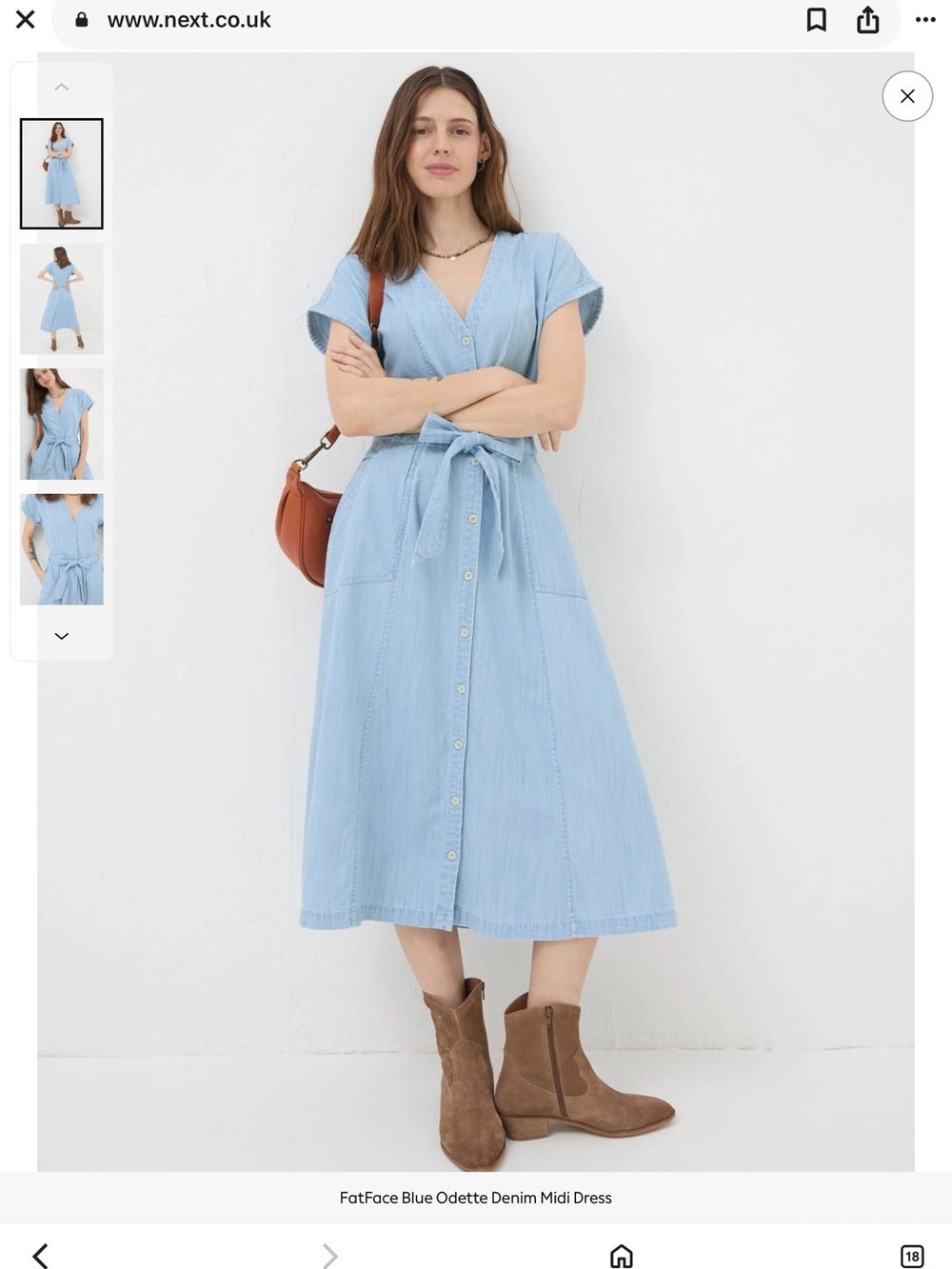 Fat Face Blue Odette Denim Midi Dress NWOT Sz 10 chambray resortwear travel boho